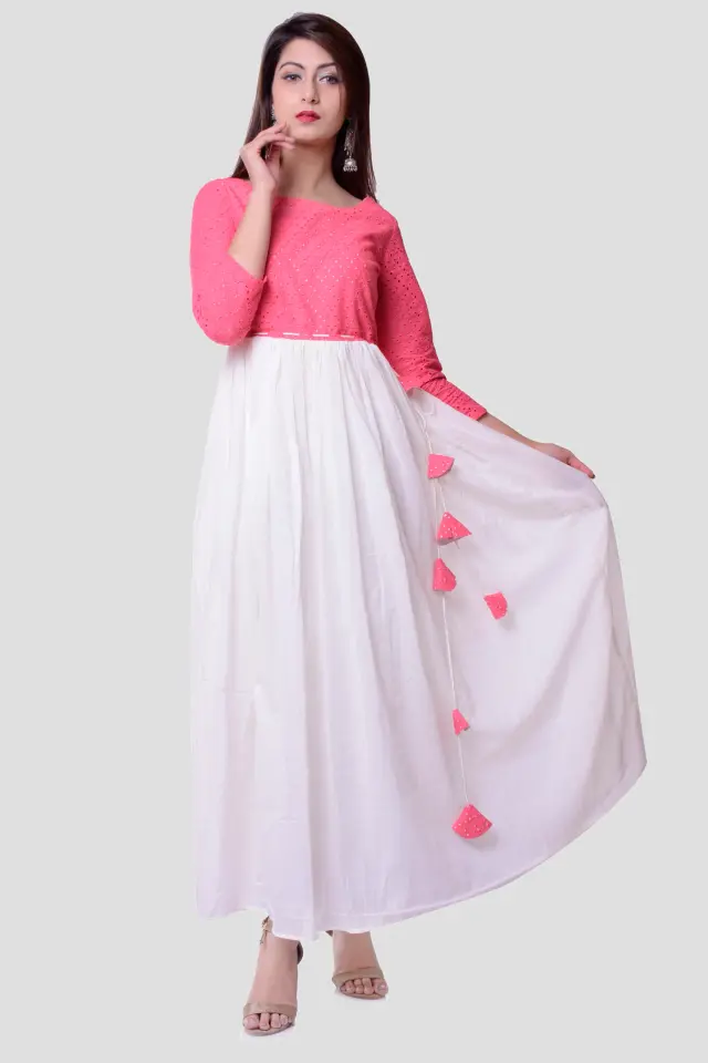 Buy cotton pink and white dress for girls online
