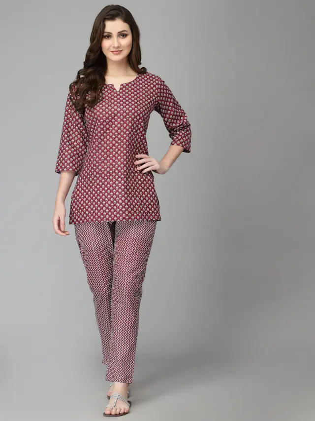 Cotton Maroon Night Suits for Women