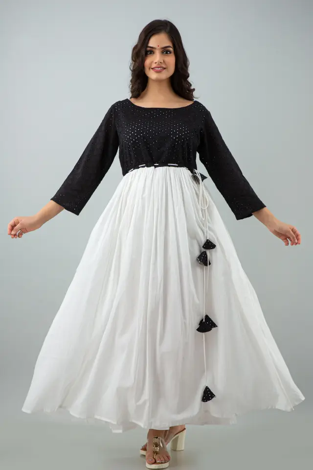 Buy Black and white cotton dress For Girls