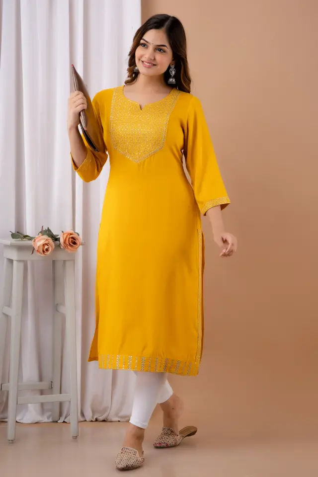 Yellow Rayon Straight Kurta