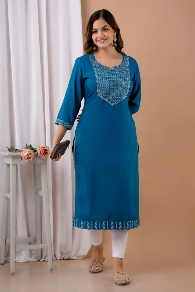 Blue rayon straight kurta