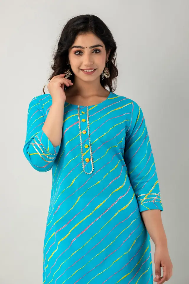 Sky Blue Leheriya kurti