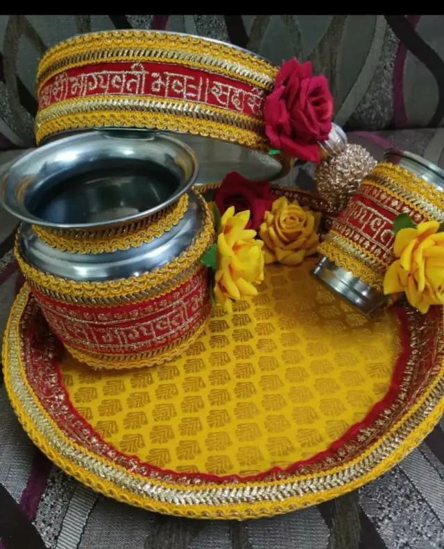 Yellow karwa chauth thali set