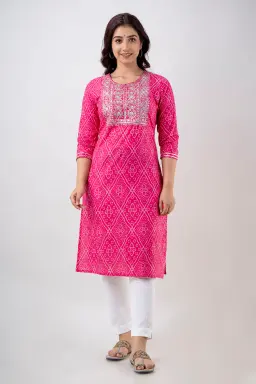 Pink Bandhej Kurta Pant Set