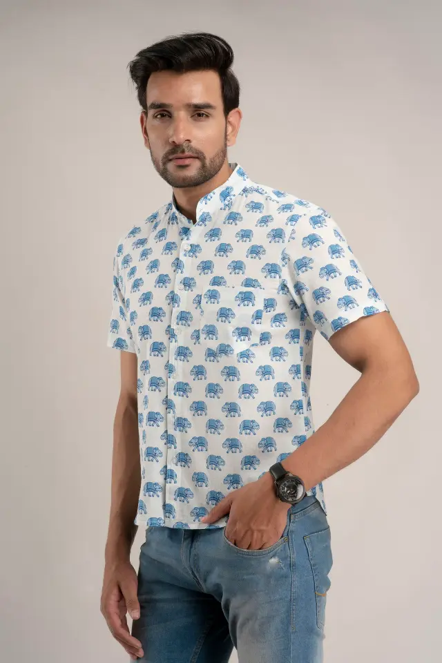 Sanganeri Elephant Print Shirt 