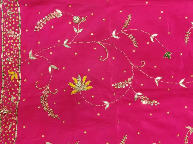 Handwork on Natural Crep with Thakurji pure odhna (Gajri Colour)