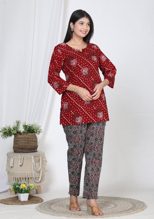 Women Top & Pyjama Set Multicolor Floral Printed