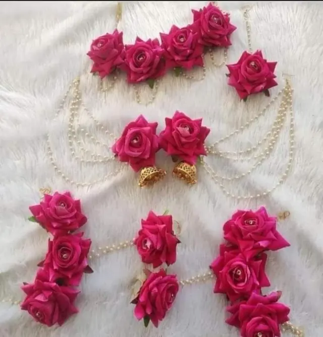Pink Rose Flower Jewellery Set for Women & Girls