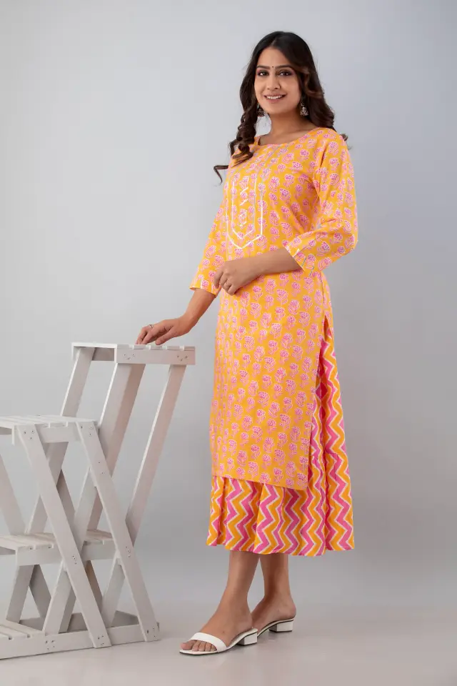 Buy Printed Cotton Kurta With Skirt Online India