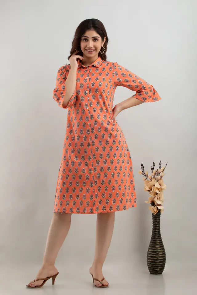 Cotton shirt style dress for ladies
