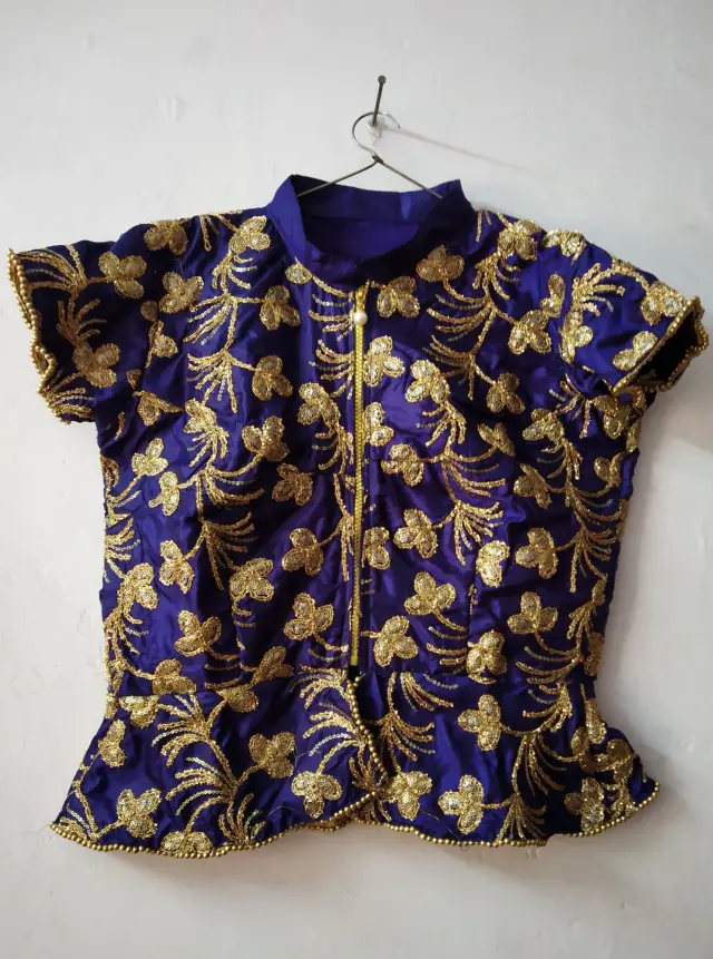 Buy Blue zari embroidered jacket
