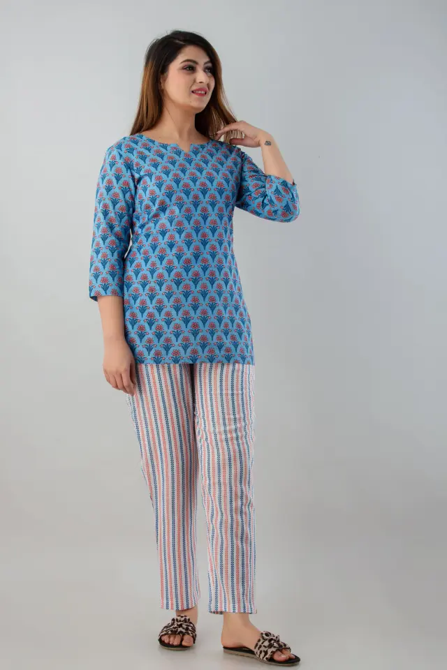 Printed Sky Blue Night Suits Online