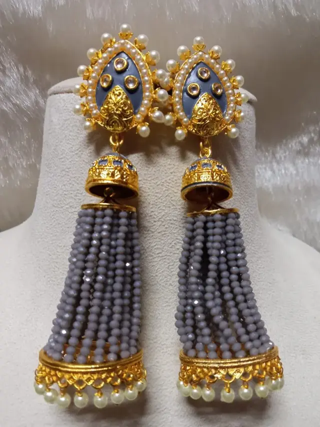 Gray jhumki with glass beads Online india