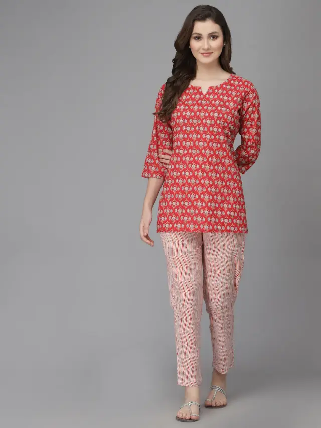 Red Blossom Cotton Night Suits