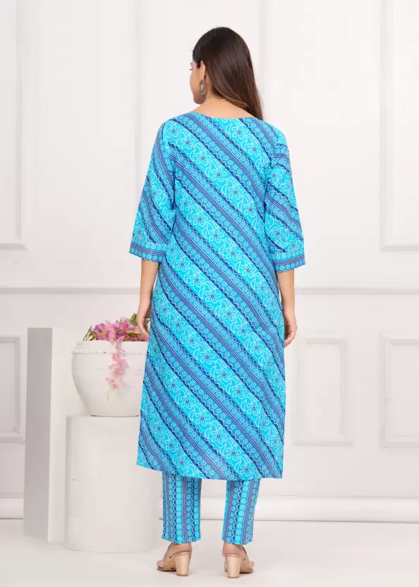 Women Pure Cotton Blue Kurta Pant Dupatta Set