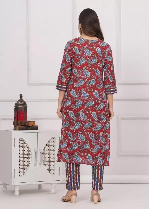 Red Carry Printed Kurta Set