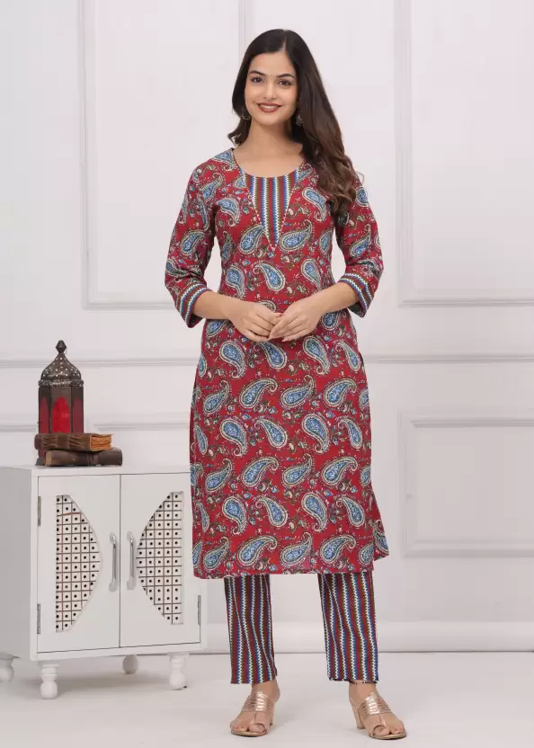 Red Carry Printed Kurta Set