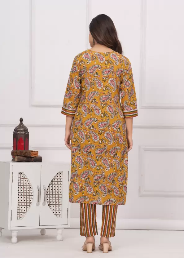 Mustard Yellow Karry Printed Pure Cotton Kurta Pant Set