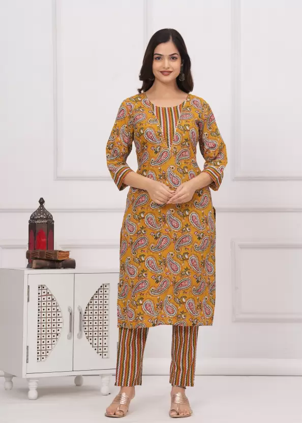 Mustard Yellow Karry Printed Pure Cotton Kurta Pant Set