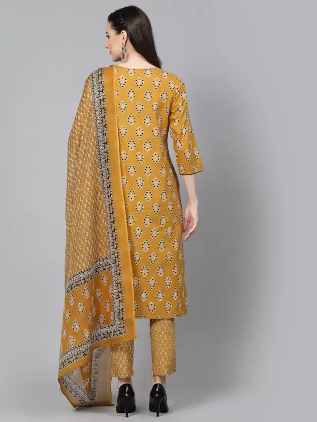 Yellow Women Pure Cotton Kurta Pant Dupatta Set