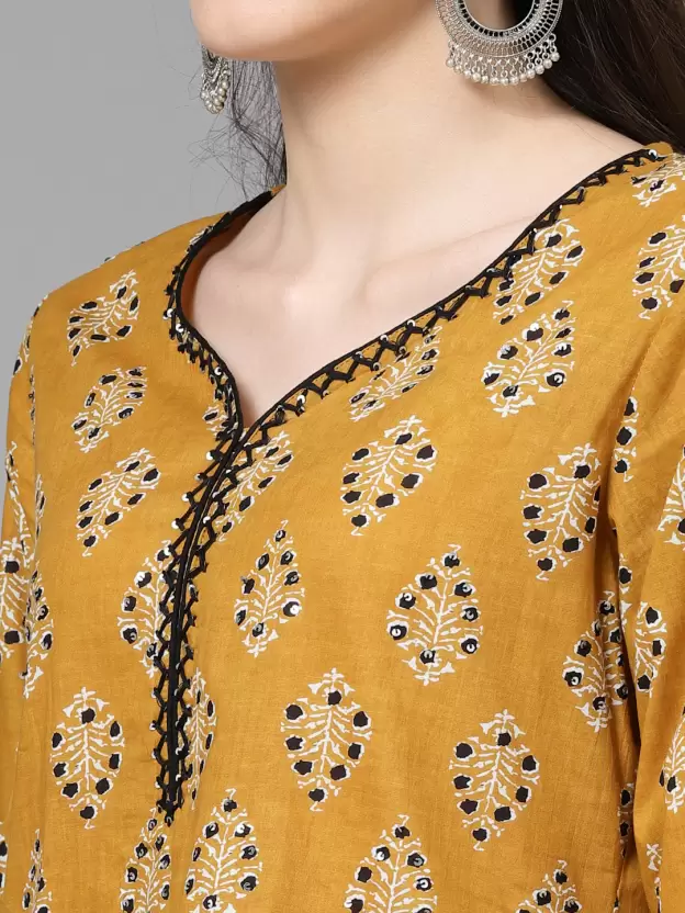 Yellow Women Pure Cotton Kurta Pant Dupatta Set