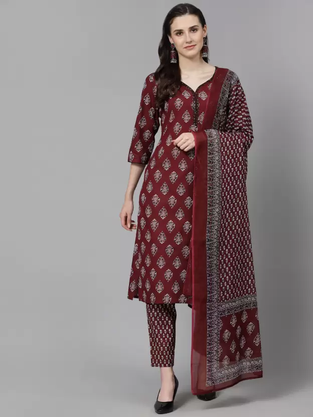 Pure Cotton Kurta Pant Dupatta Set