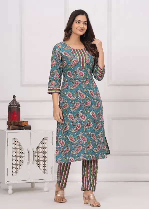 Green Karry Printed Pure Cotton Kurta Pant Set