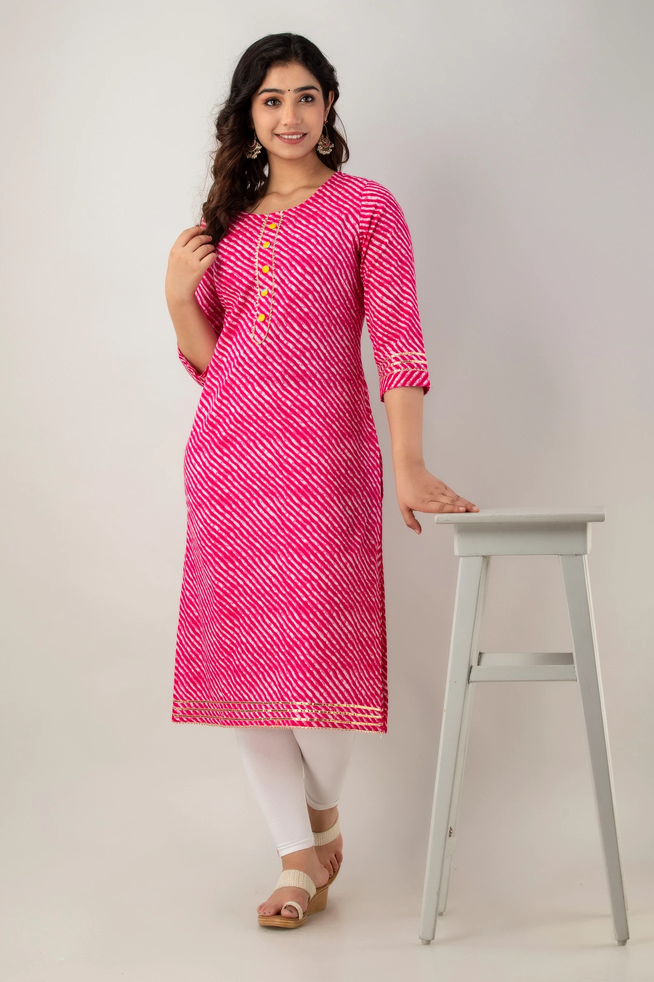 Indian Kurti Sale Lowest price Leheriya Cotton Pink Kurta Readymade Ethnic  Dress | eBay