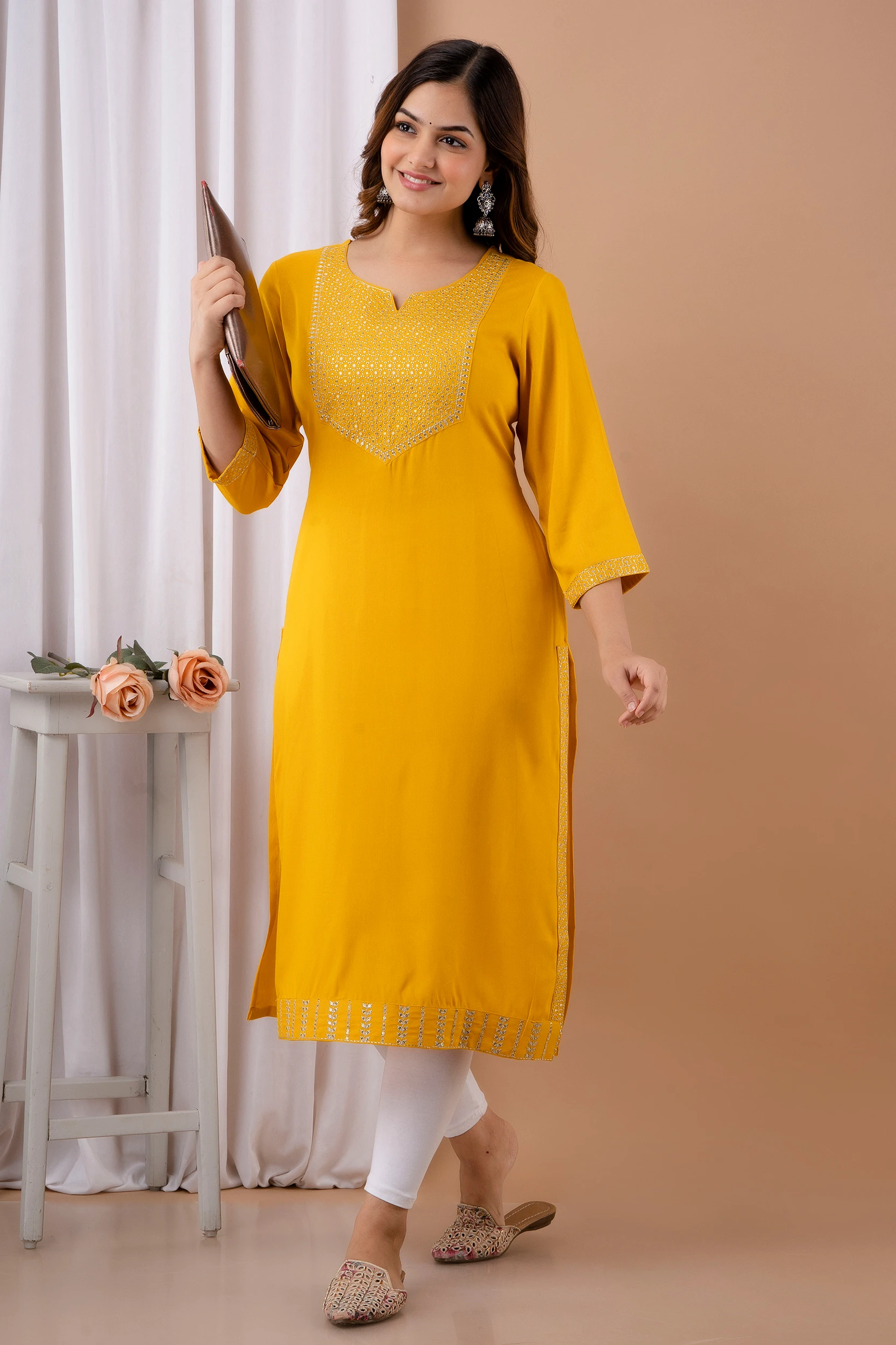 Tussar Silk Embroidery Palazzo Pant Suit In Yellow Colour - SM4452223