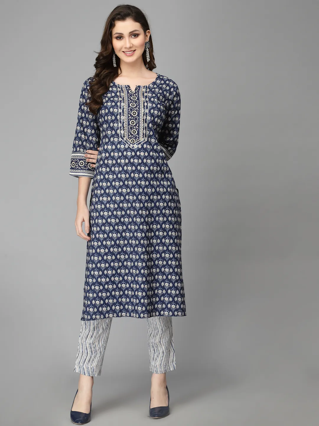 Find the Perfect Cotton Blue Blossom Kurta with Dupatta Set for Girls ...